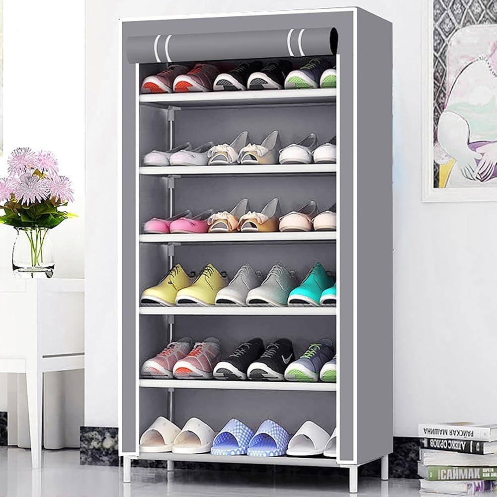 Kuber Industries Non-Woven 6 Shelves Shoe Rack | Foldable Storage Rack | Grey