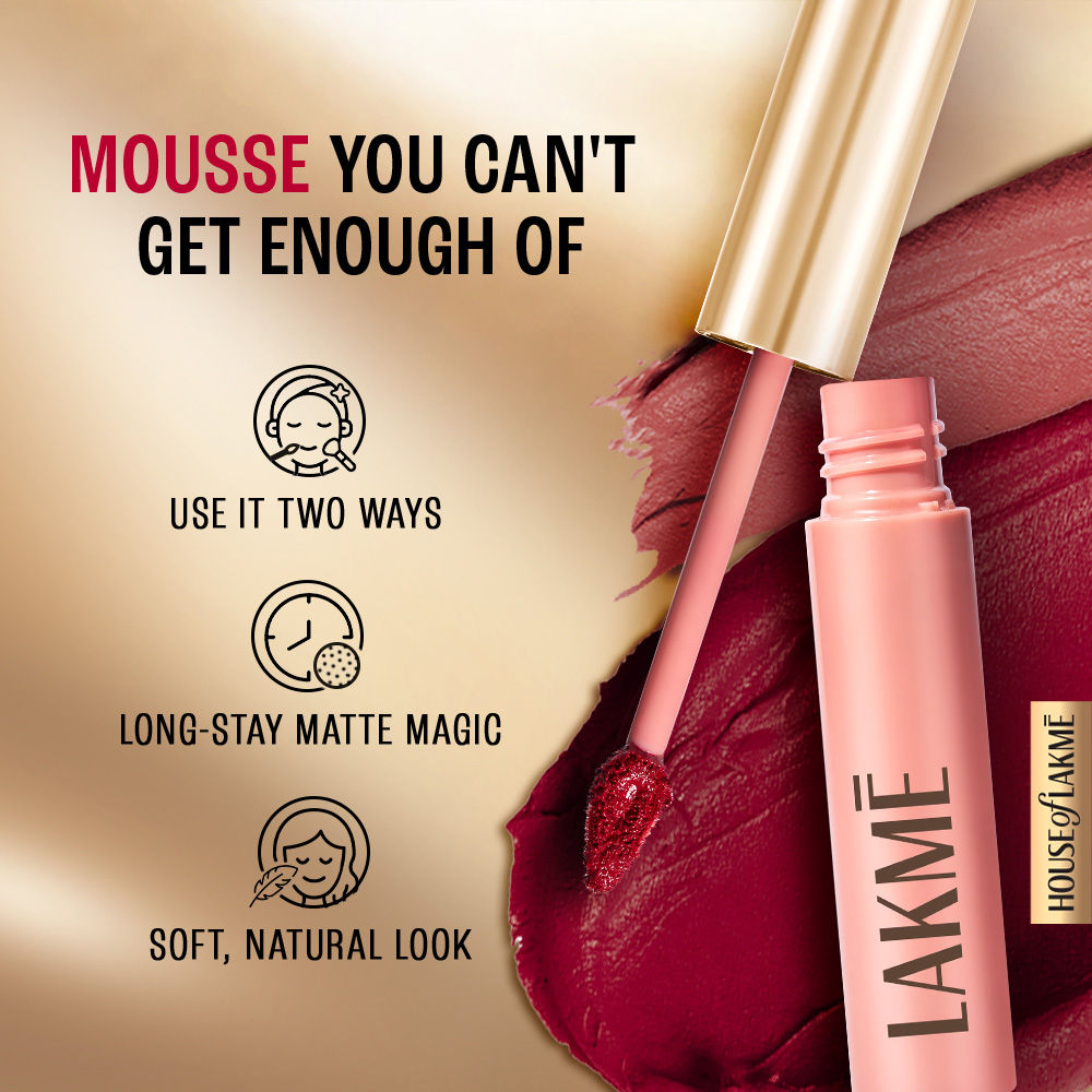 Lakme Double Duty Lip & Cheek Mousse Matte Lipstick & Soft Blush, Coca Soft