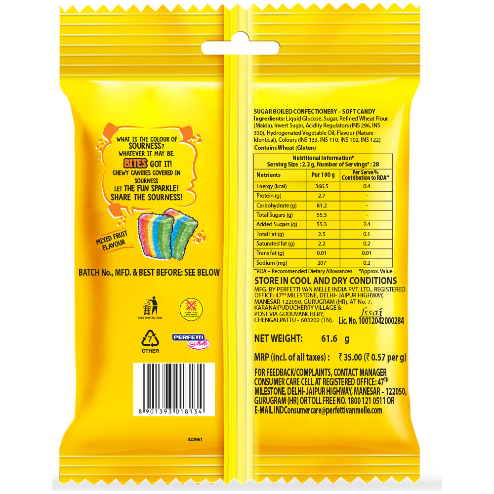 Chupa Chups Sour Bites Mixed Fruit Flavour Soft And Chewy Toffee