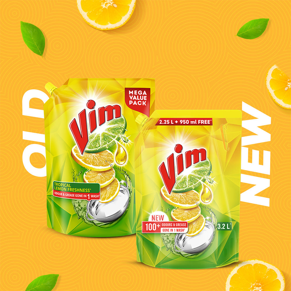 Vim Dishwash Liquid | Removes 100+ Odours & Grease In 1 Wash (3.2l) & Vim Lemongrass With Salt Refreshing Floor Cleaner (500ml) Combo