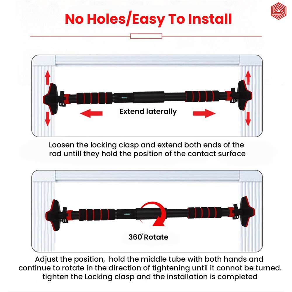 Boldfit Adjustable Pull Up Bars For Home Workout Chin Up Bar - Red Black