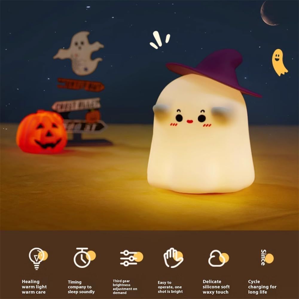 Toyshine Halloween Ghost Night Light Squishy Silicone 3 Level Dimmable Led Rechargeable Touch Lamp