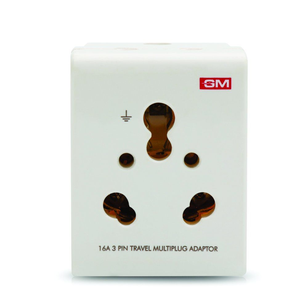 GM 3050 16 AMP 3 Pin Multi Plug Travel Adaptor Suitable for Class I and II  Appliances(16A Socket)