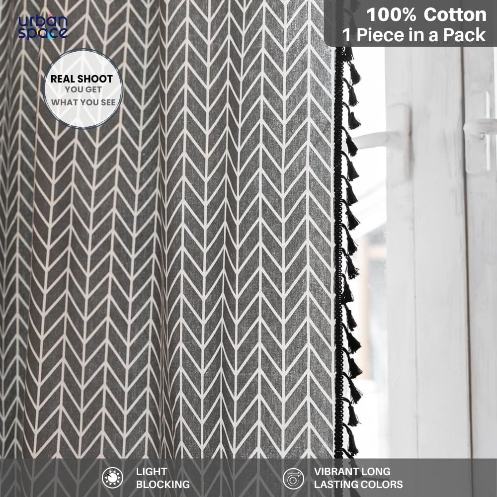 Urban Space Boho Herringbone Grey Door Curtain - 7 Ft Long (Set of 1)