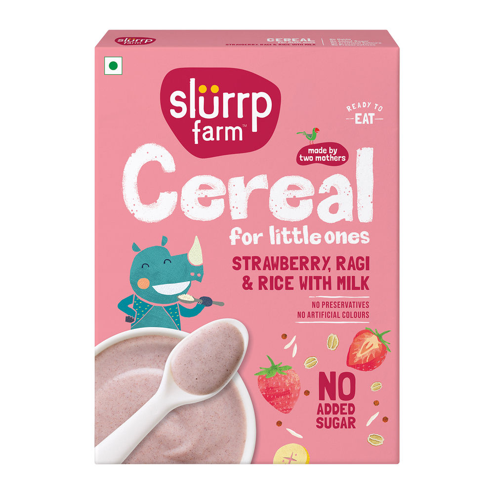 Slurrp Farm Ragi Rice Strawberry Instant Healthy Cereal | Mildly Sweetened With Date Powder