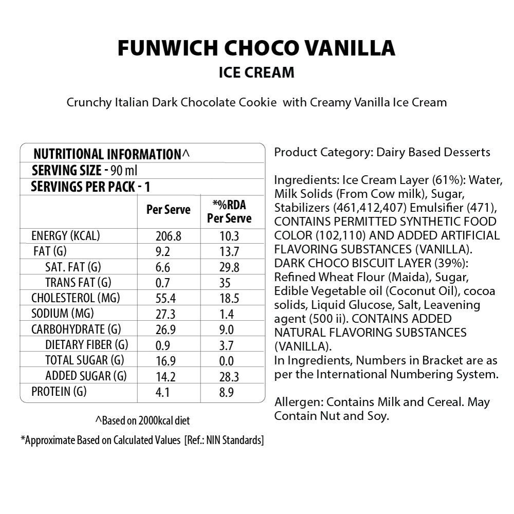 Baskin Robbins Funwich Choco Vanilla Ice Cream Sandwich 90 ml Combo