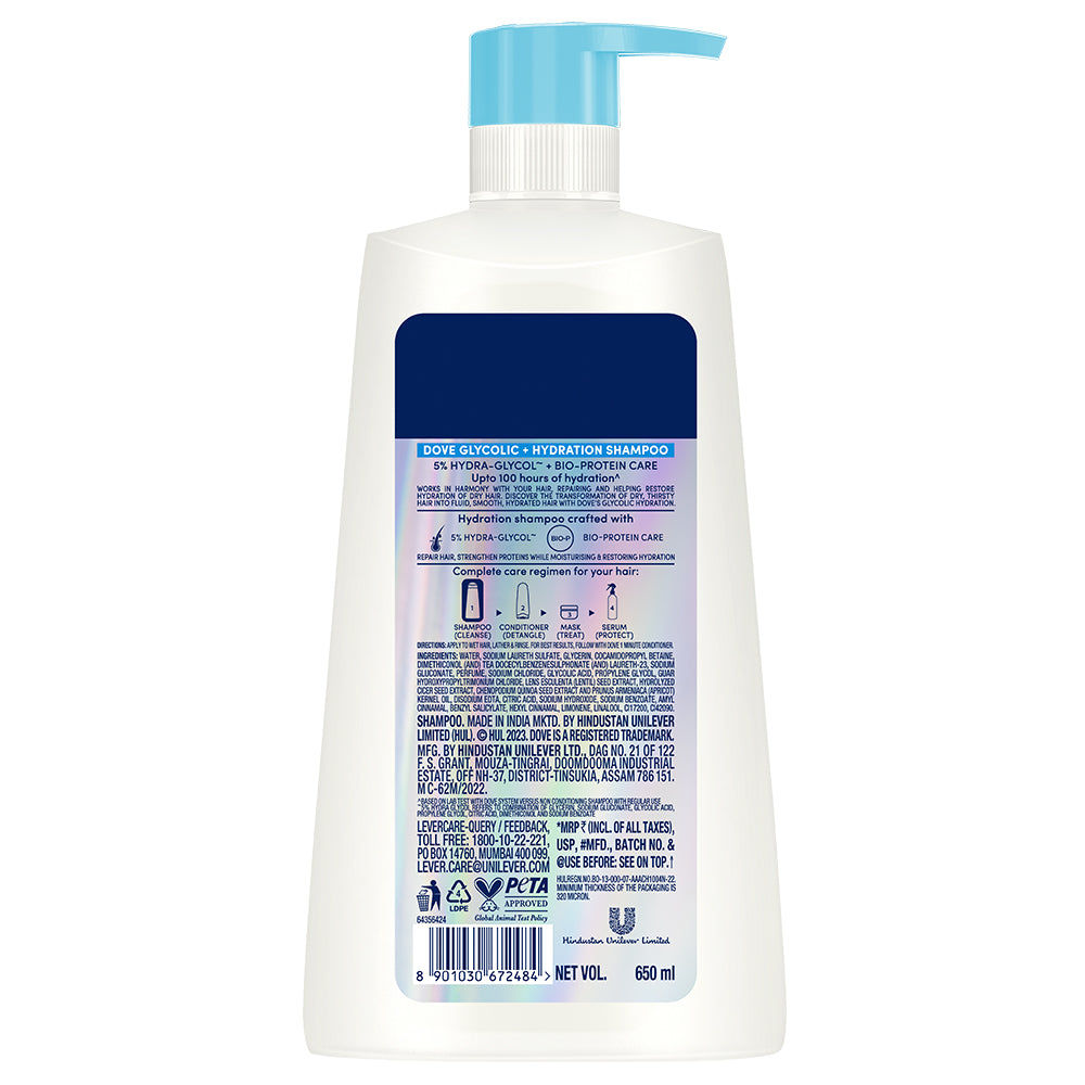 Dove Glycolic Hydration Xl Shampoo 650 ml X 2 Combo