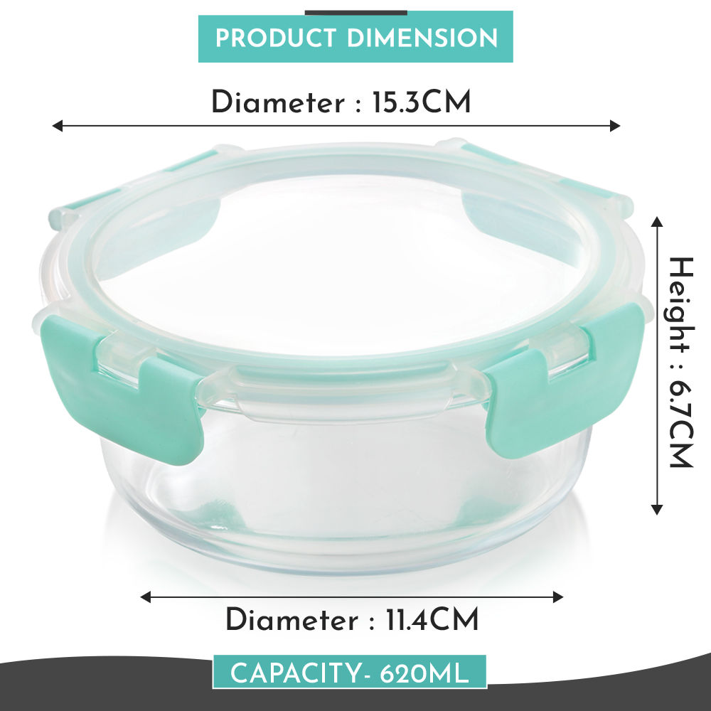 Magnus Glock 620 ml Round Green Container with Airtight Lid & Detachable Lock, Borosilicate Glass