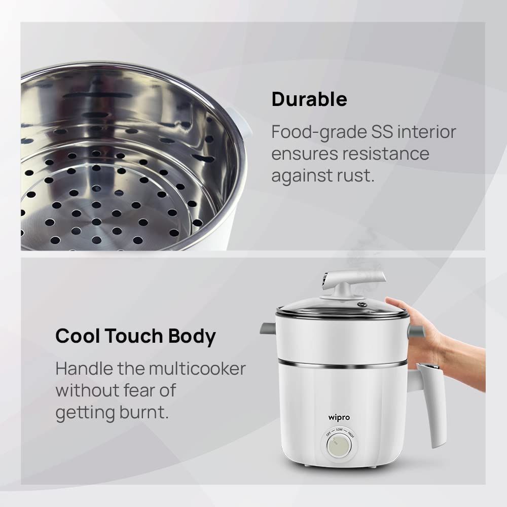 Wipro Vesta 1.2 L Multicooker Kettle | (White, 600 Watt)