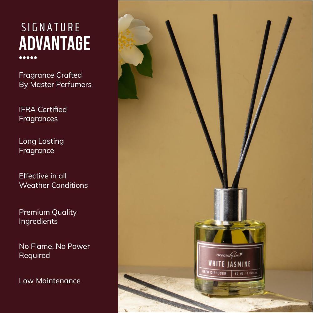 Aromahpure Premium Reed Diffuser - Jasmine, With 6 Fiber Reed Stick|Rakhi Gift for Brother & Sister