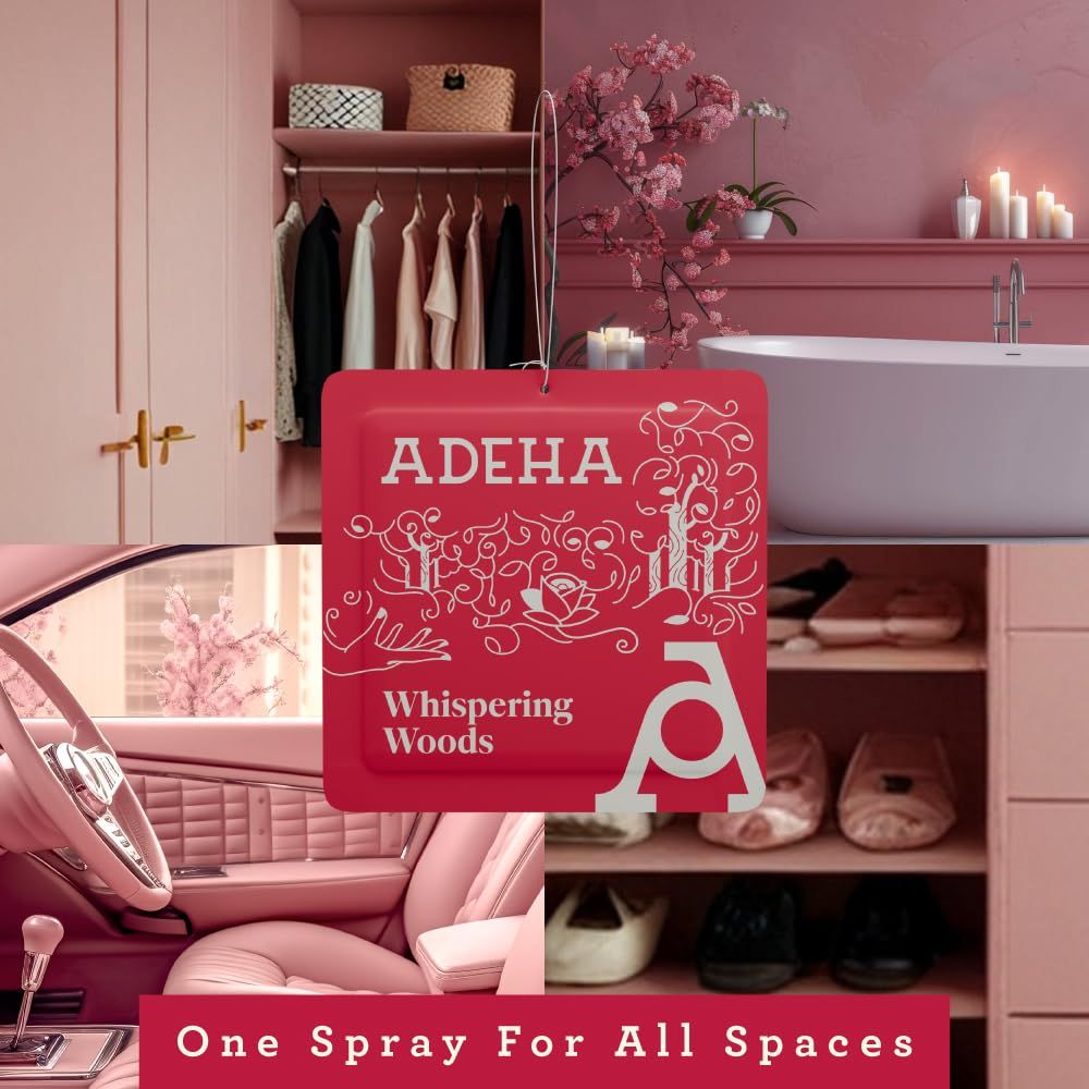 Adeha Air Freshener Whispering Woods Pouch (20g) & Adeha Room Freshener Spray Waves Of Serenity (218ml) Combo