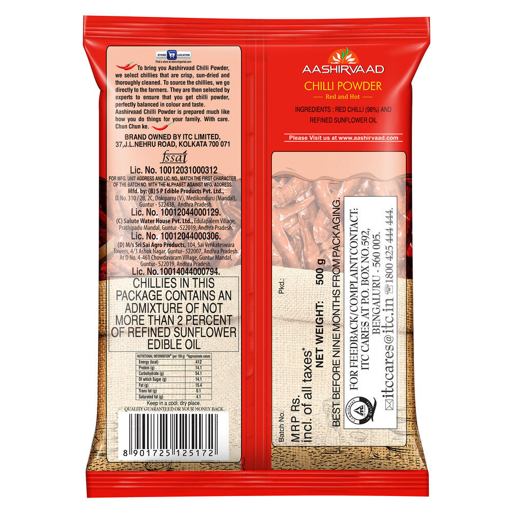 Aashirvaad Chilli Powder, Red Hot Chilli Powder with No Added Flavours and Colours