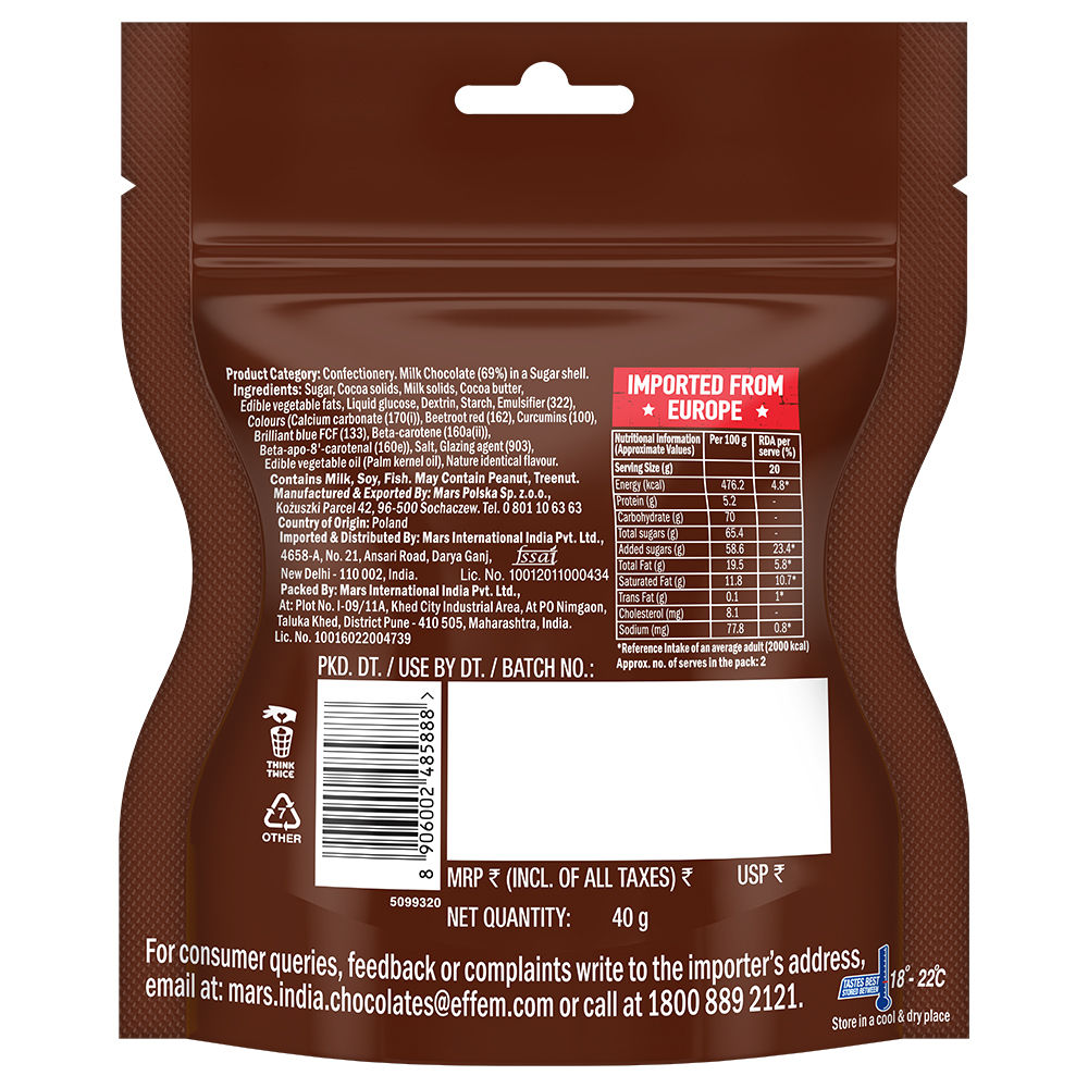 m&m's Milk Chocolate Candies Resealable Sharing Pack 40 g Combo