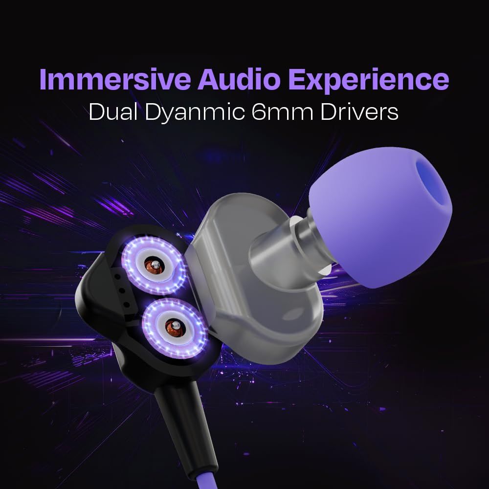 Kreo Hydra C Type Dual Dynamic Driver In-Ear Wired Gaming Earphones With Microphone, Tangle-Free