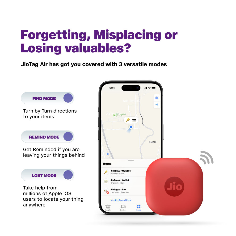 JioTag Air Item Finder, Worldwide Tracking with Apple Find My App on iPhones,Find Keys,Wallets(Red)