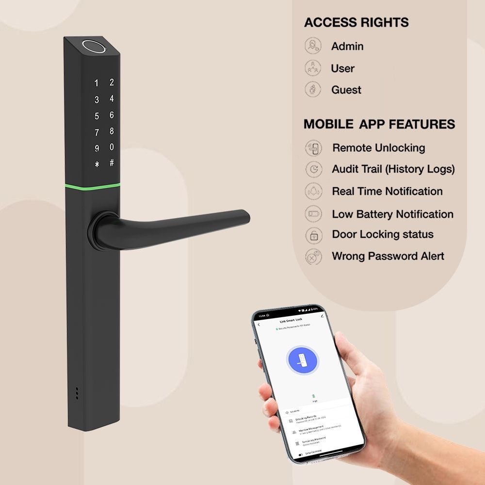 Link Smart Slimtron Digital Biometric Door Lock for Aluminium frame door with Wi-Fi | Black