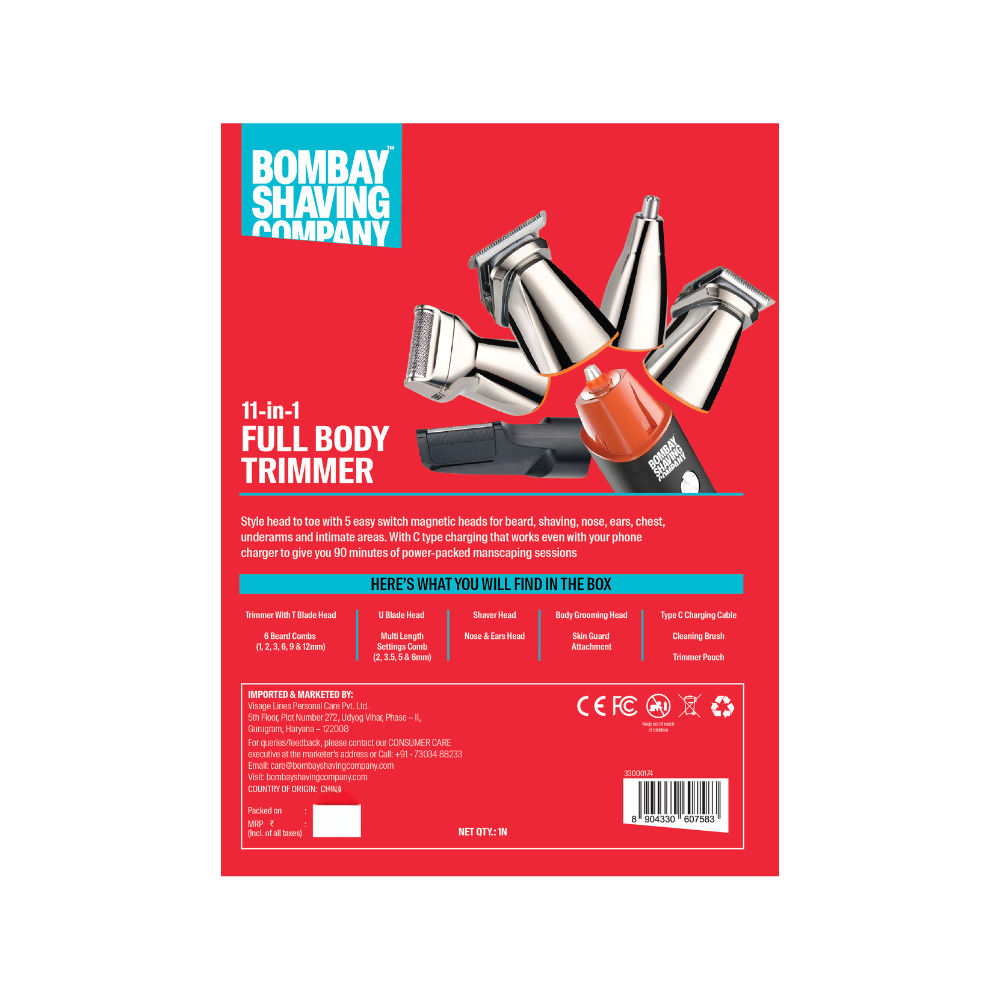 Bombay Shaving Company Full Body Trimmer | 5-in-1 Magnetic Attachments | LED screen | Multi Length Settings Combs
