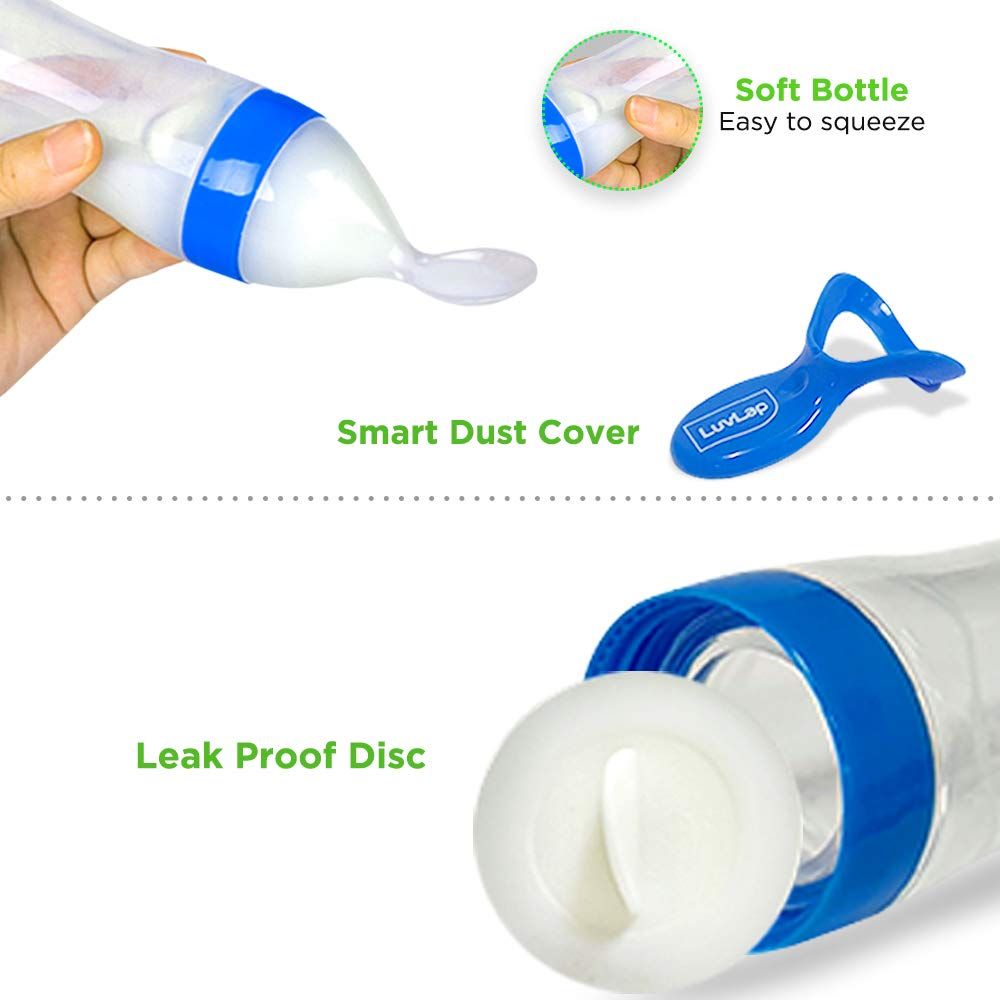 LuvLap Silicone Easy Squeezy Baby Food Feeder Feeding Bottle For Kids | Blue | 4+ months
