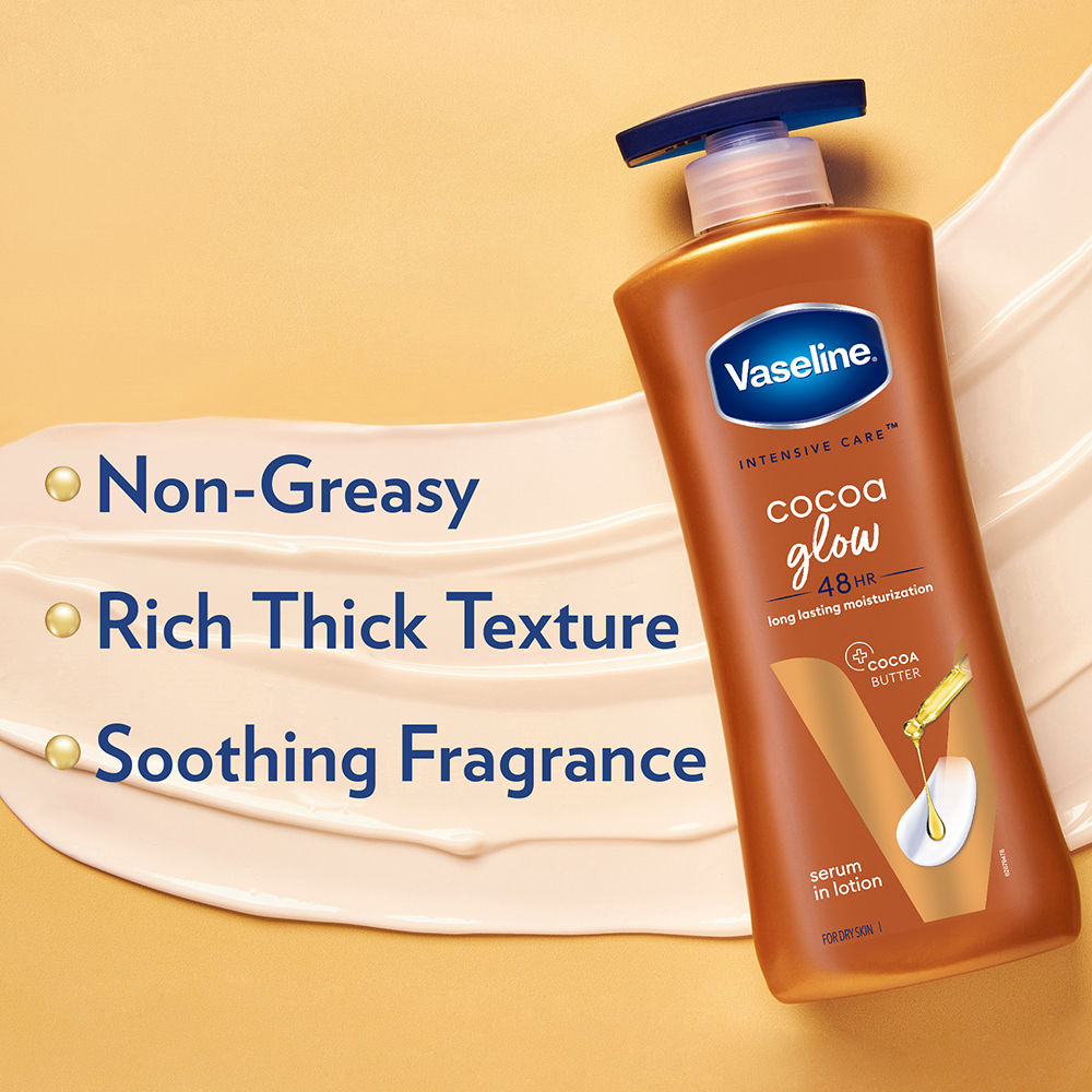 Vaseline Cocoa Glow Serum In Lotion, 100% Pure Cocoa & Shea Butter for Glowing & Soft Skin