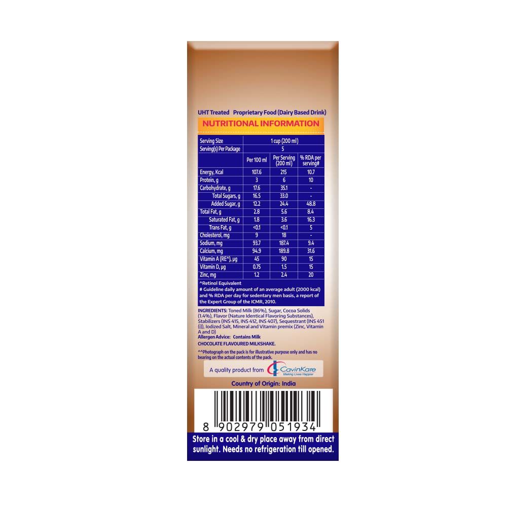 Cavin'S Chocolate Milkshake Enriched With Zinc Vitamin A & D For Immunity Support