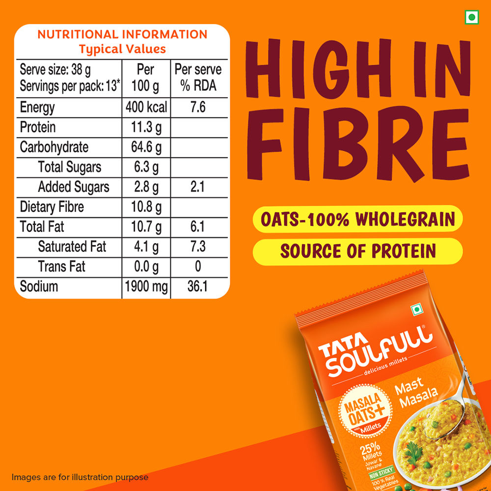Tata Soulfull Masala Oats+ Mast Masala, with 25% millets, Non sticky