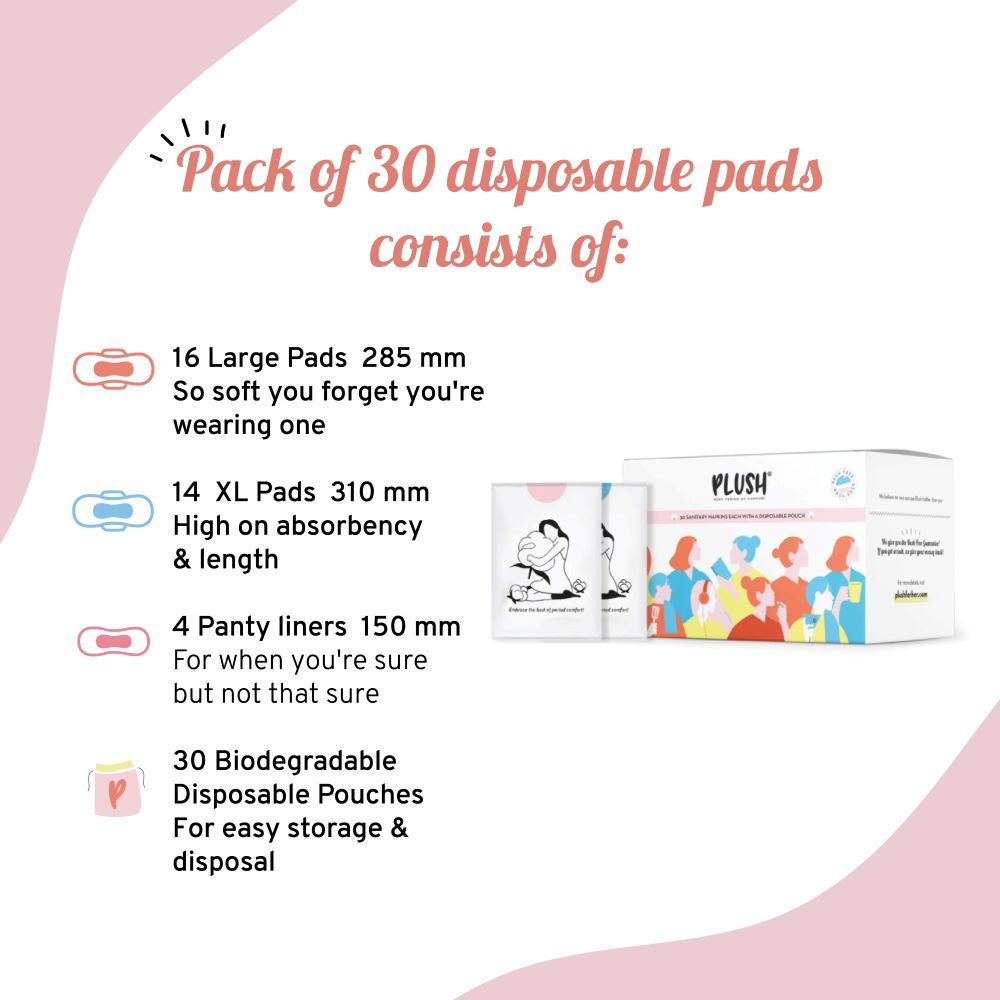 Plush Ultra Thin Sanitary Pads - 16L + 14XL 30 pc Combo