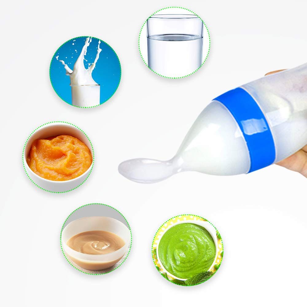 LuvLap Silicone Easy Squeezy Baby Food Feeder Feeding Bottle For Kids | Blue | 4+ months