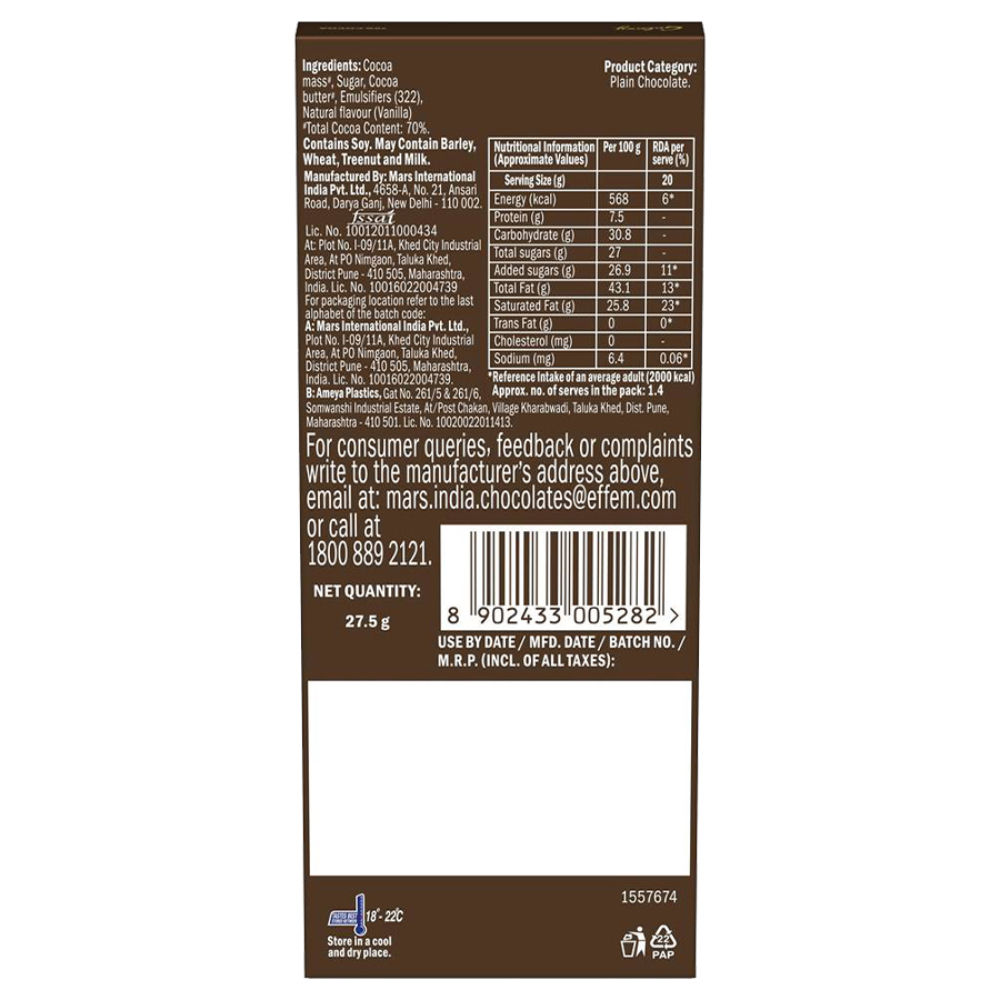 Galaxy Fusions Silky Smooth Dark Chocolate Bar, Made with 70% Cocoa