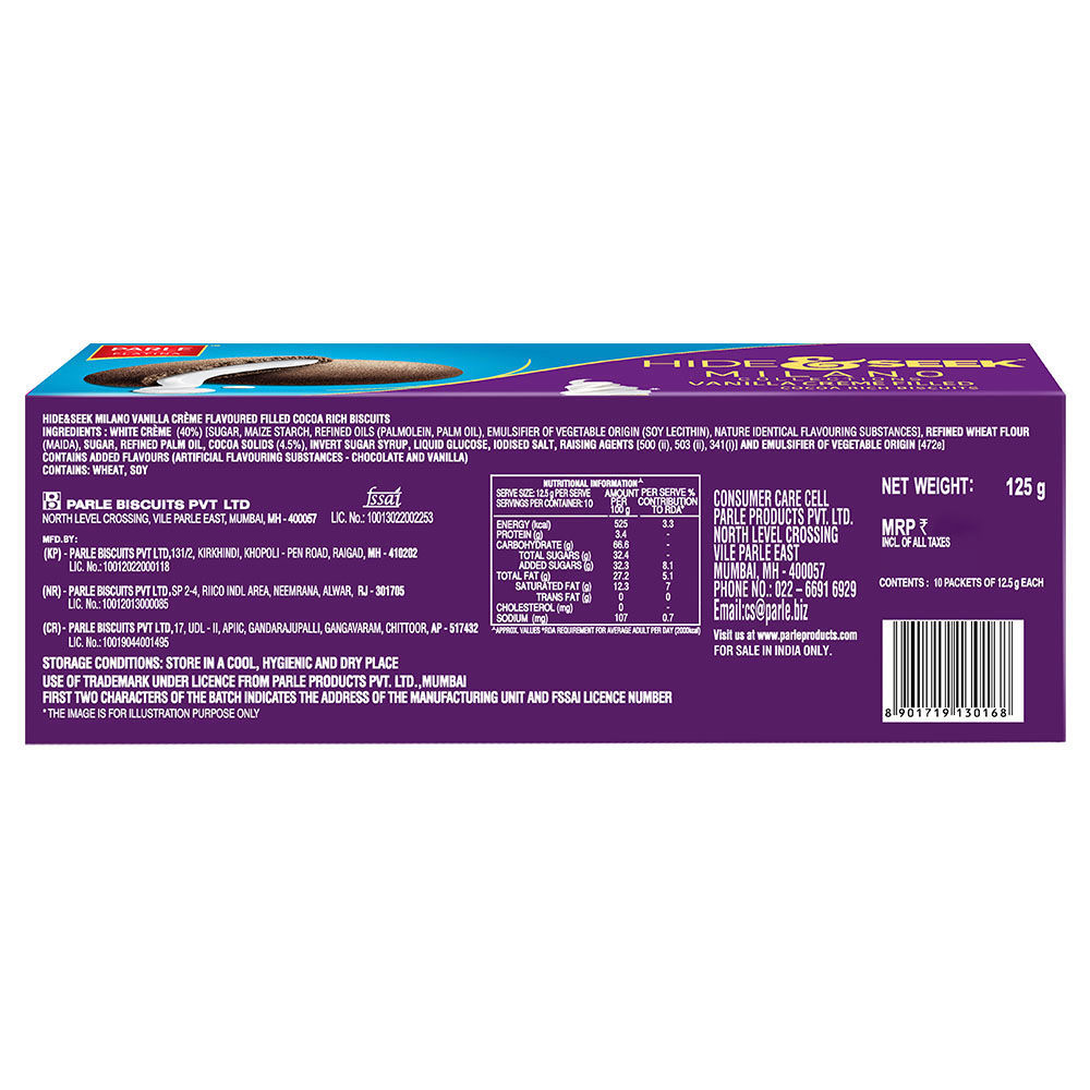 Parle Hide & Seek Milano Choco Filled Vanilla Centre Fills | Trans Fat-free