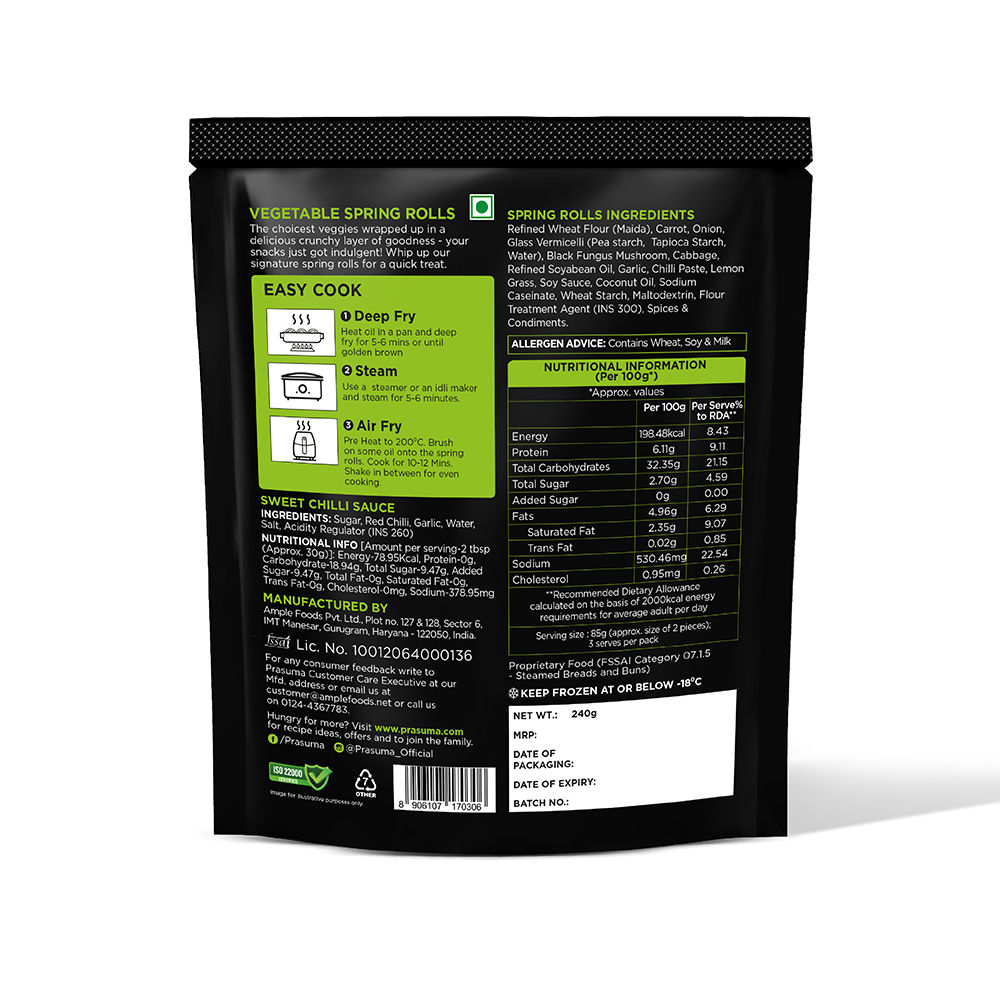 Prasuma Spring Rolls Veg Frozen 6 pc Combo