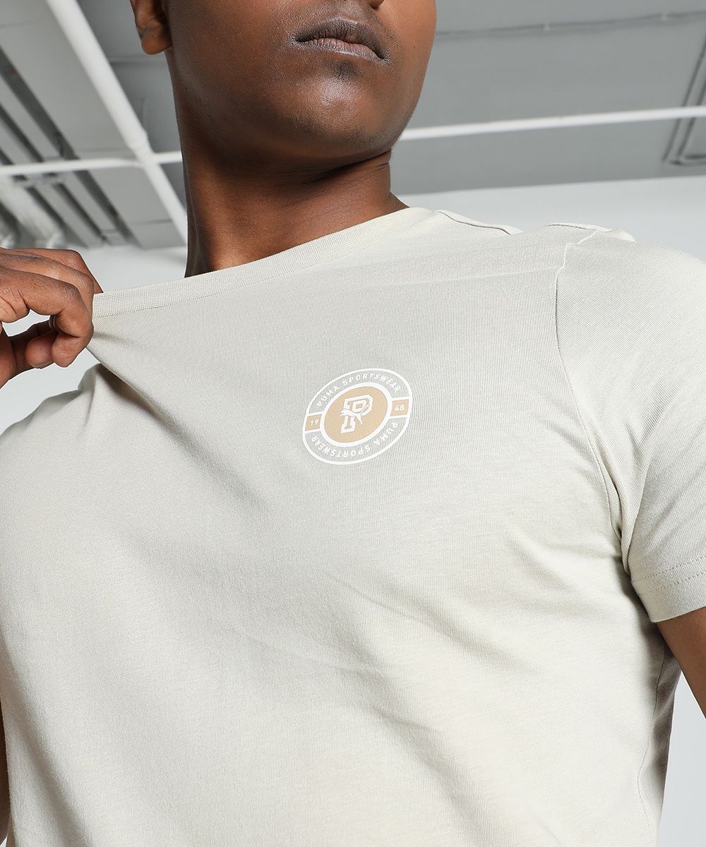 Puma Men's T-Shirt Round Graphic - Beige | S