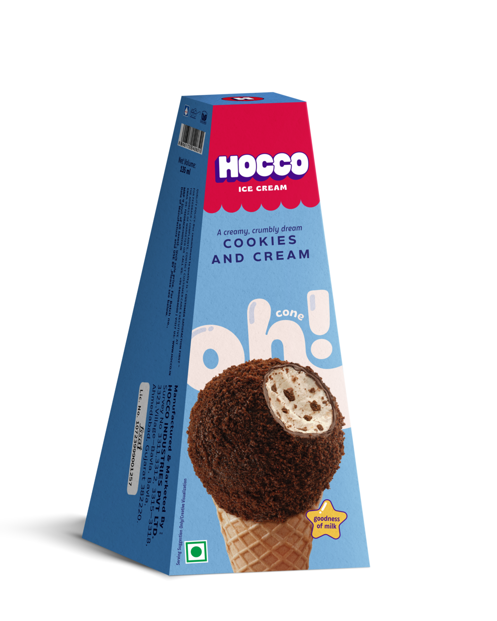 Hocco Cookies & Cream Ice Cream Cone 135 ml Combo