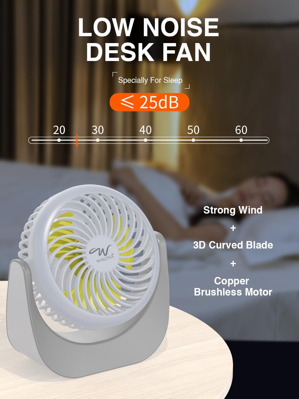 Wayona Chill Blast 110mm Rechargeable Fan|3 Speed modes,360 Degree Adjustable|200MaH|White