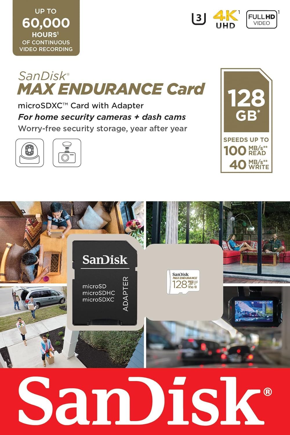 Sandisk 128Gb Max Endurance Microsdhc Card With Adapter For 4K Video
