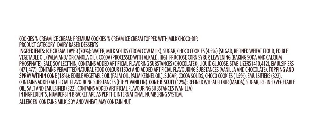 Baskin Robbins Cookies And Cream Ice Cream Cone 110 ml Combo
