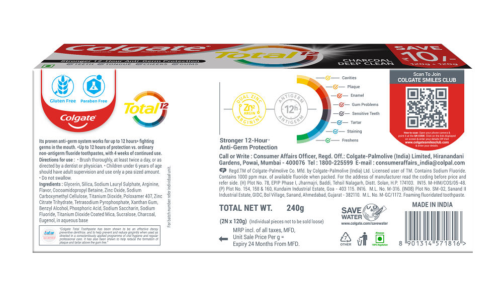 Colgate Total Charcoal Deep Clean Antibacterial Toothpaste