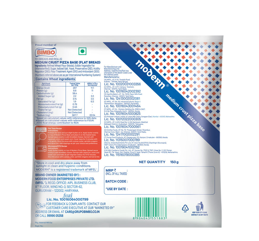 Modern Medium Crust Pizza Base 150 g Combo