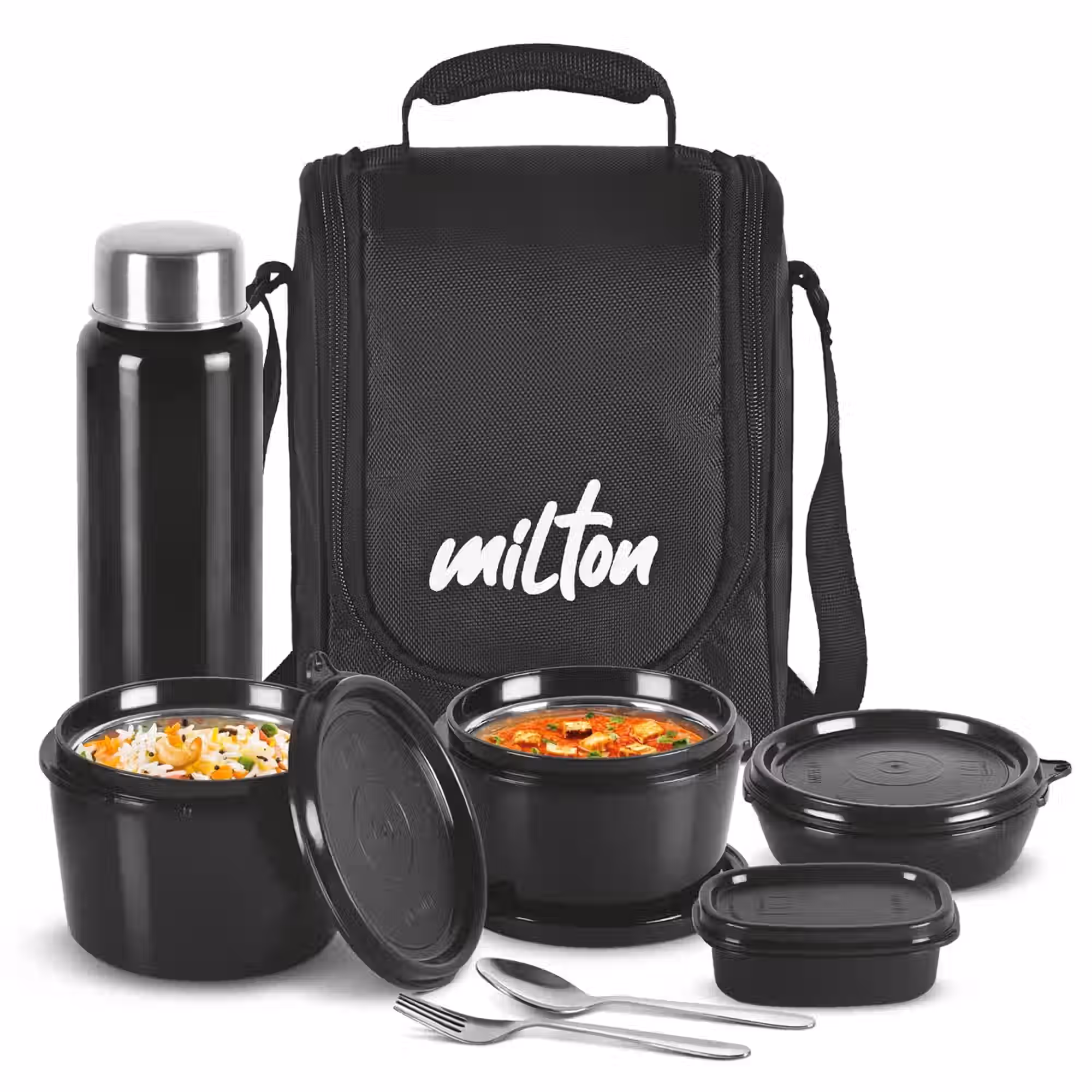 MILTON Pro Lunch Box With Insulated Fabric Jacket (180,320,450,100,750ml) 4 Containers Stainless Steel, Plastic Office Lunch Box (1800 ml)