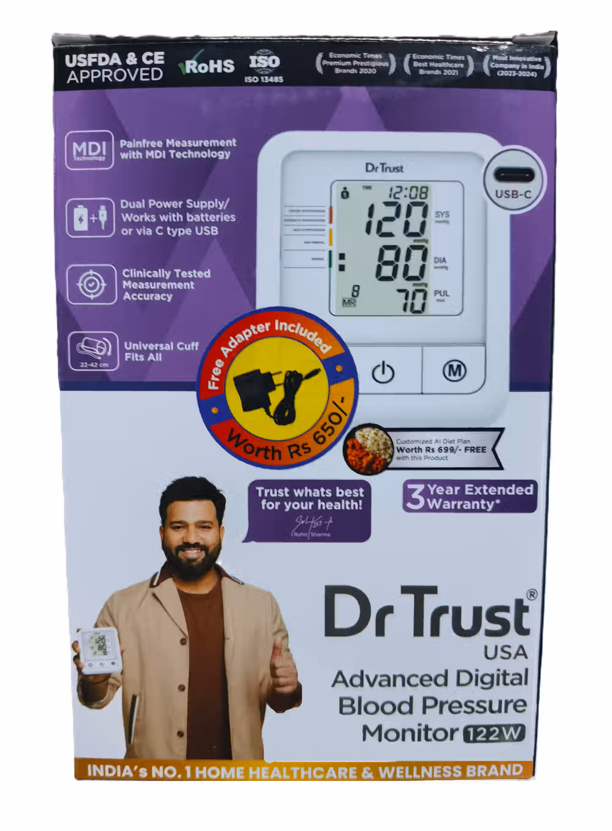 Dr Trust (USA) Fully Automatic i-Check Digital Blood Pressure Checking Machine with MDI Technology iCheck (118) Bp Monitor White