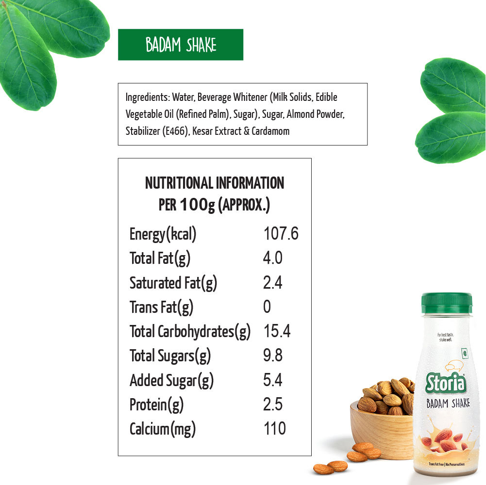 Storia Badam Shake, No Added Preservatives, Trans Fat Free 180 ml Combo