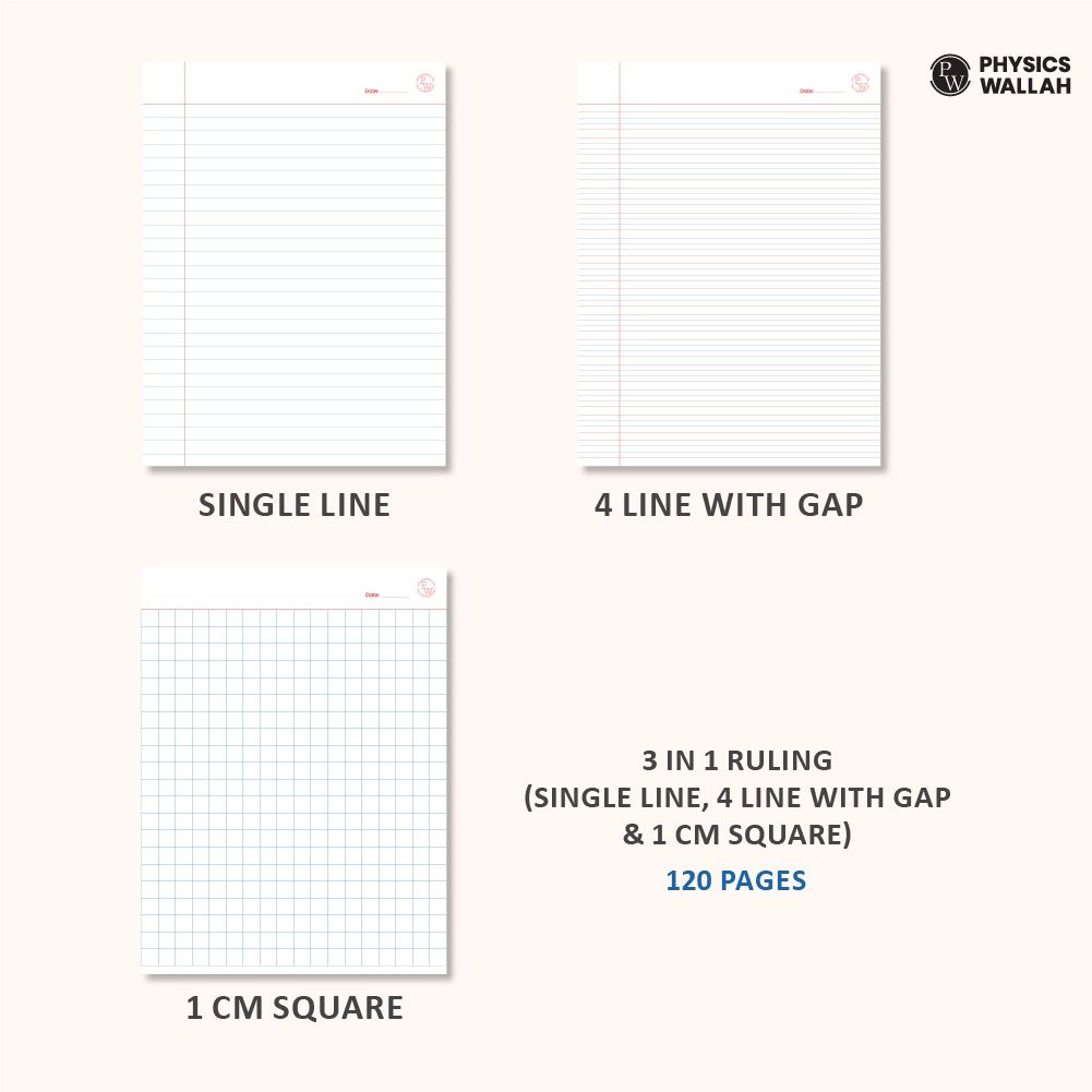 PW Doodle Notebook | 120 pgs | Single Line, 4 Line with Gap & 1 cm Square | Set of 6 | Blue