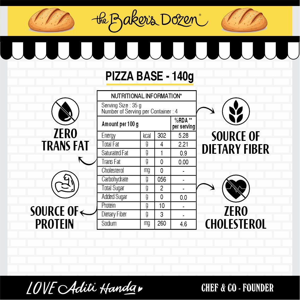 The Baker's Dozen Zero Maida Pizza Base No Palm Oil No Preservative 100% Wholewheat