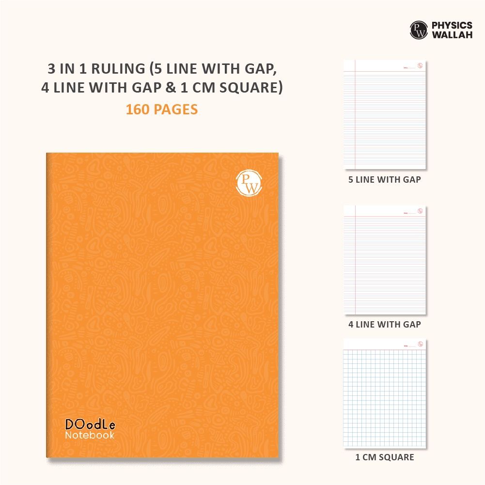 PW Doodle Notebook | 160 pgs | 5 Line with Gap, 4 Line with Gap & 1 cm Square | Orange