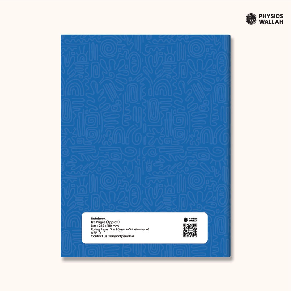 PW Doodle Notebook | 120 pgs | Single Line, 4 Line with Gap & 1 cm Square | Set of 6 | Blue