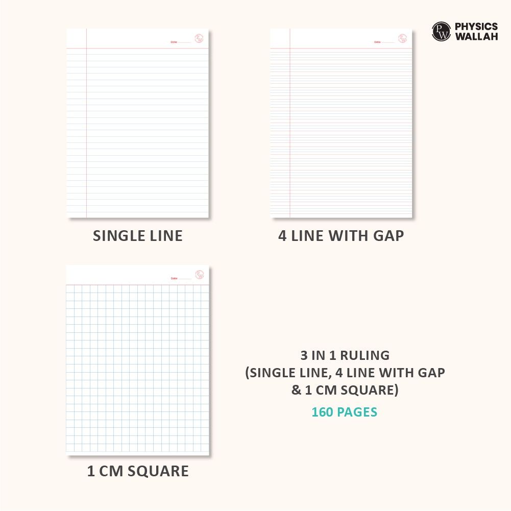 PW Doodle Notebook Set | 6 x 160 Pages, Mixed Formats (Single Line, 4 Line With gap, 1 cm Square)
