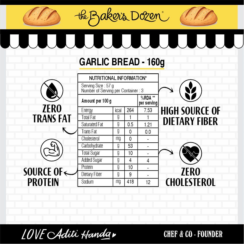 The Baker'S Dozen Pizza Base (Sourdough) 100% Wholewheat(140gms) & The Baker'S Dozen Garlic Bread 100% Wholewheat(160gms) Combo