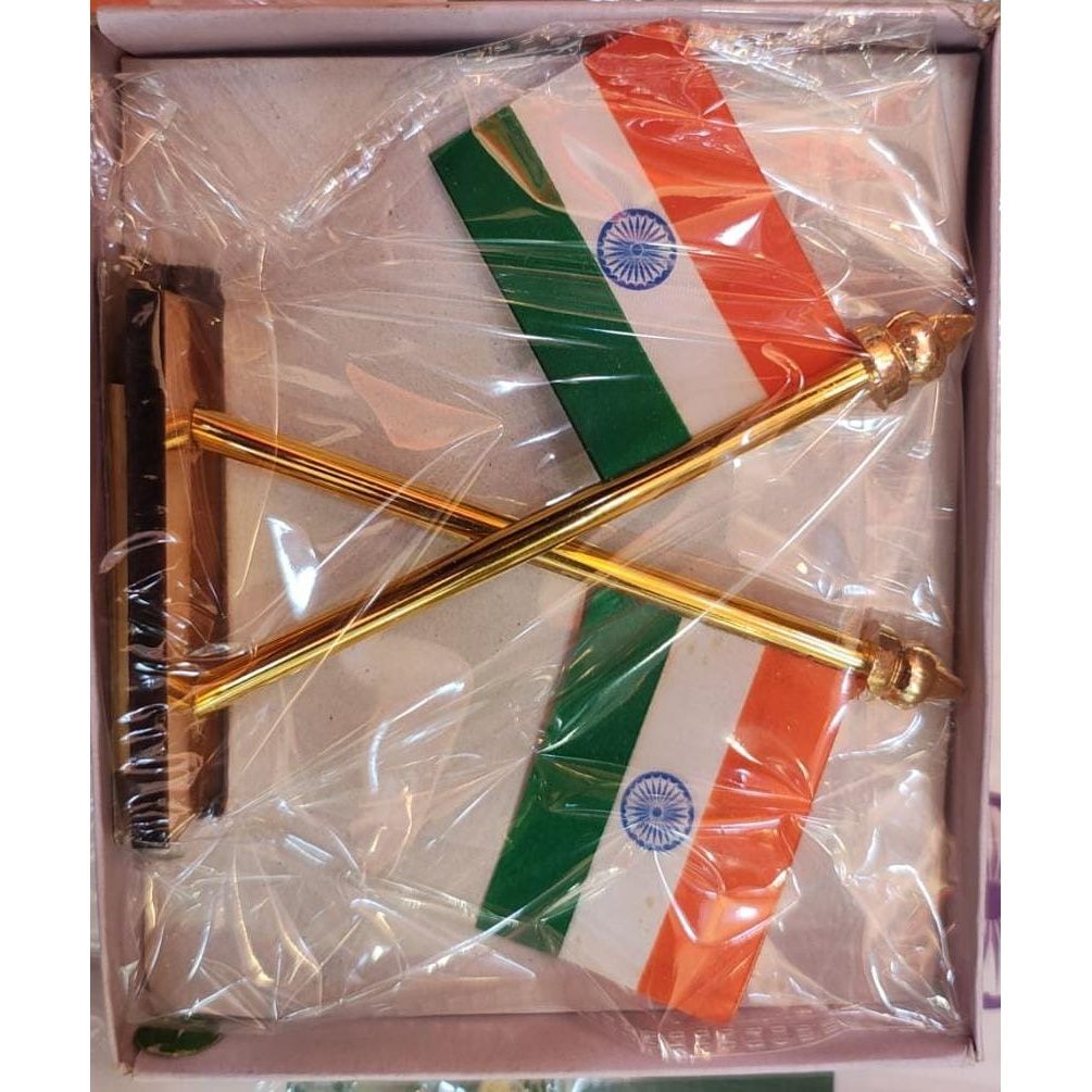 TiyuTraditions Table Cross Indian Flags | Office | Car Dashboard | Home Use | Metal