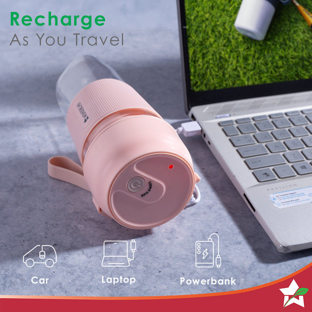 Wonderchef Nutri-Cup Portable Blender With Usb Charging 300Ml Pink