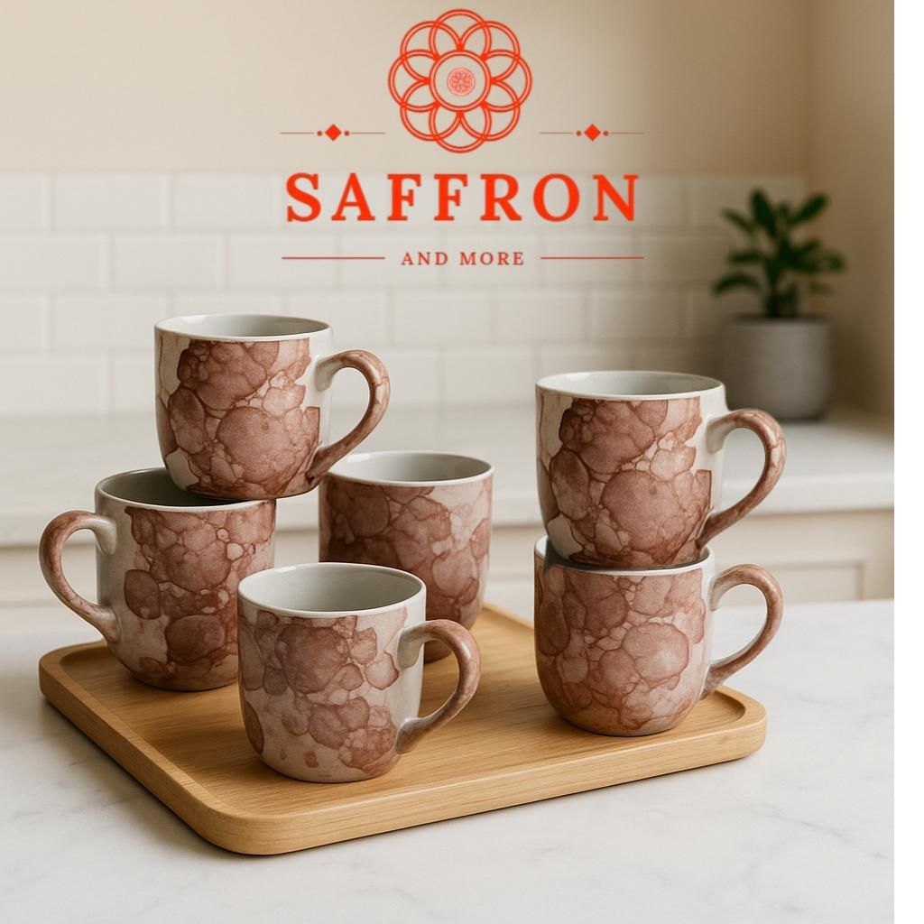 Saffron Ceramic Clay 3D Texture Tea and Coffee Cups | Set of 6 1 pc X 2 Combo