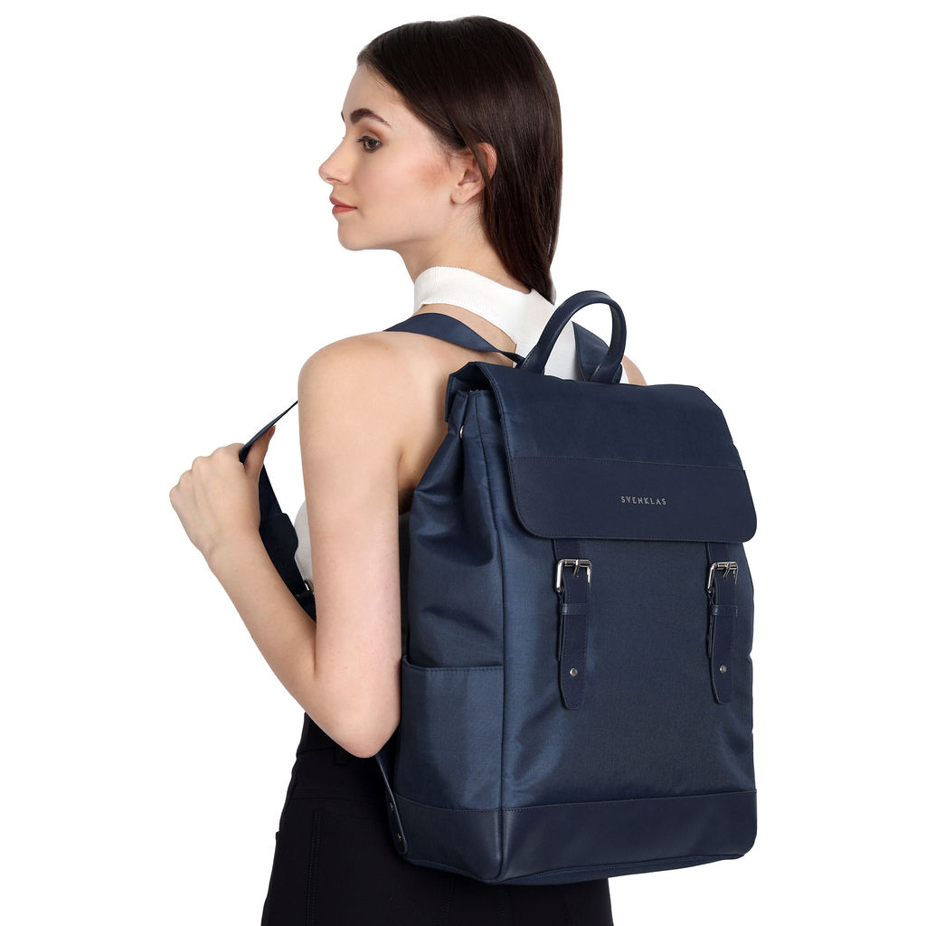 Svenklas Unisex Solid Polyester and Vegan Leather 22 L Top Handle Backpack | Navy